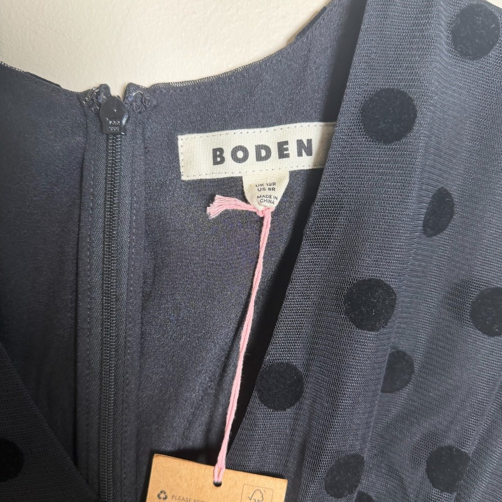 Boden Black Polka Dotted Long Sleeve Dress Polka Dot NWT Sz 8R Fun Tulle Classic - Picture 3 of 13